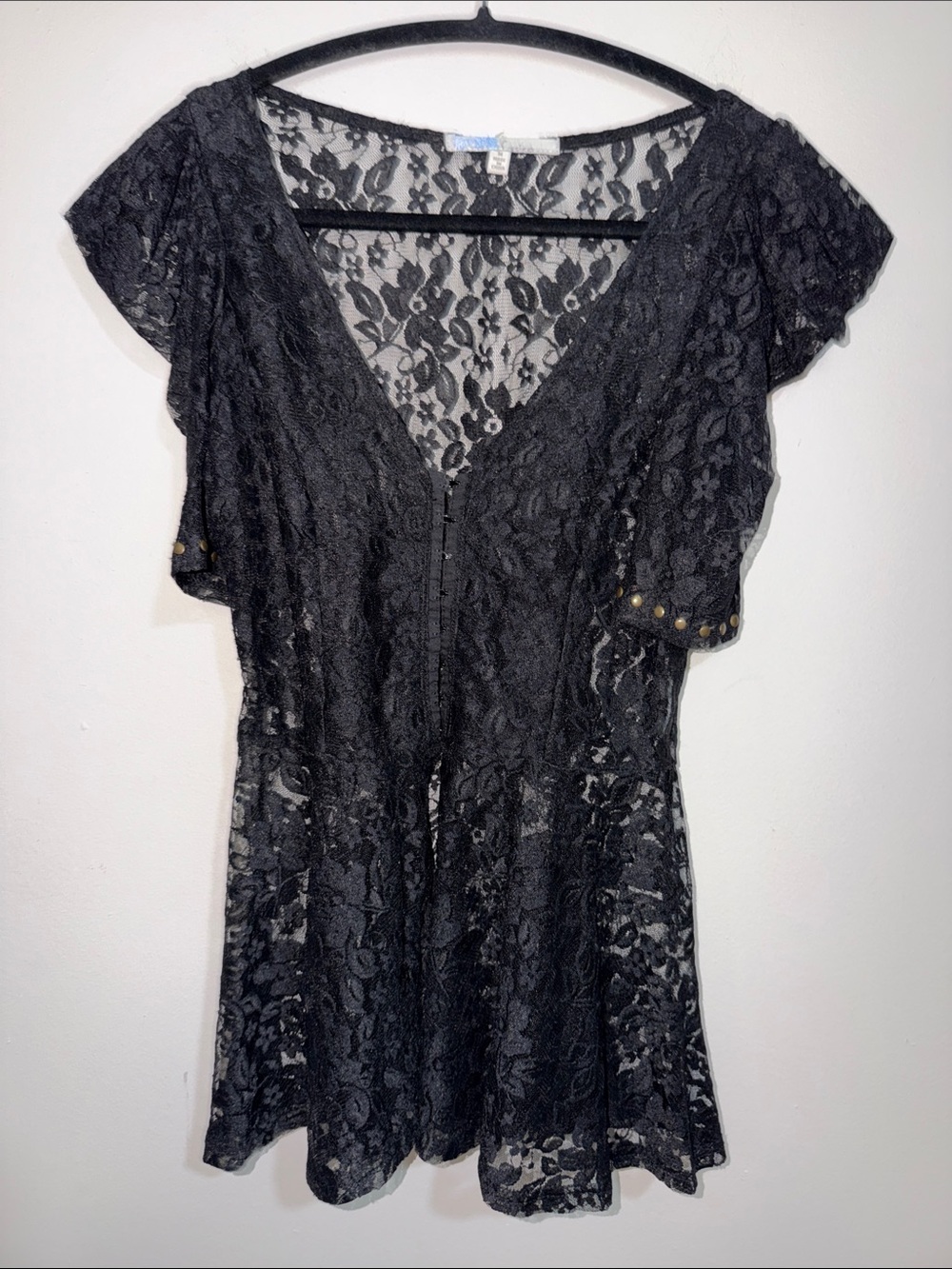 Cecico Black Lace V-Neck Flutter Sleeve Blouse